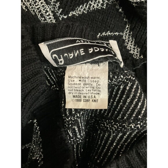 VTG Jane Adams Womens Shimmery Geometric Print Sweater OS Silver Black 80s Glam - Picture 4 of 4